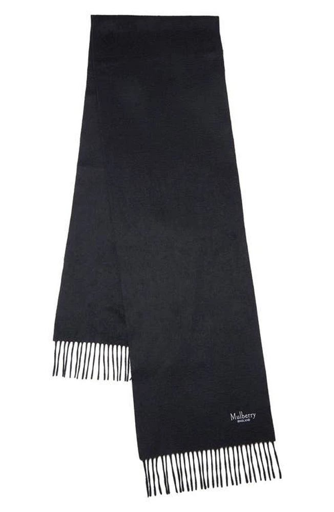 Mulberry Embroidered Logo Fringe Trim Cashmere Scarf in Black at Nordstrom