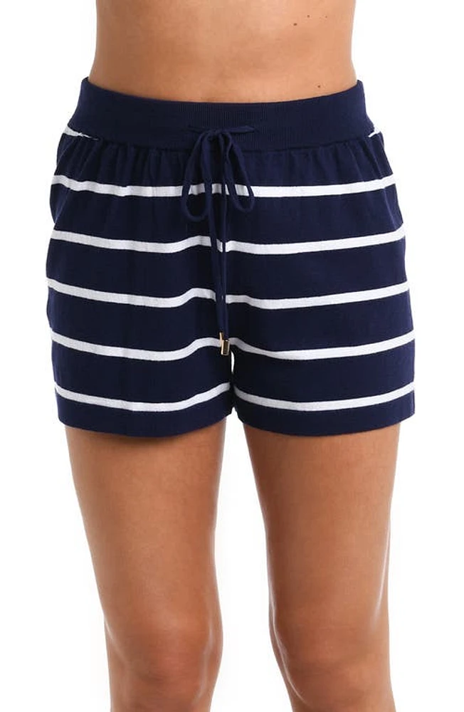 La Blanca Yacht Stripe Cover-Up Shorts Indigo at Nordstrom,