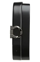 FERRAGAMO Gancio Leather Belt Black Cocoa Brown at Nordstrom, Eu