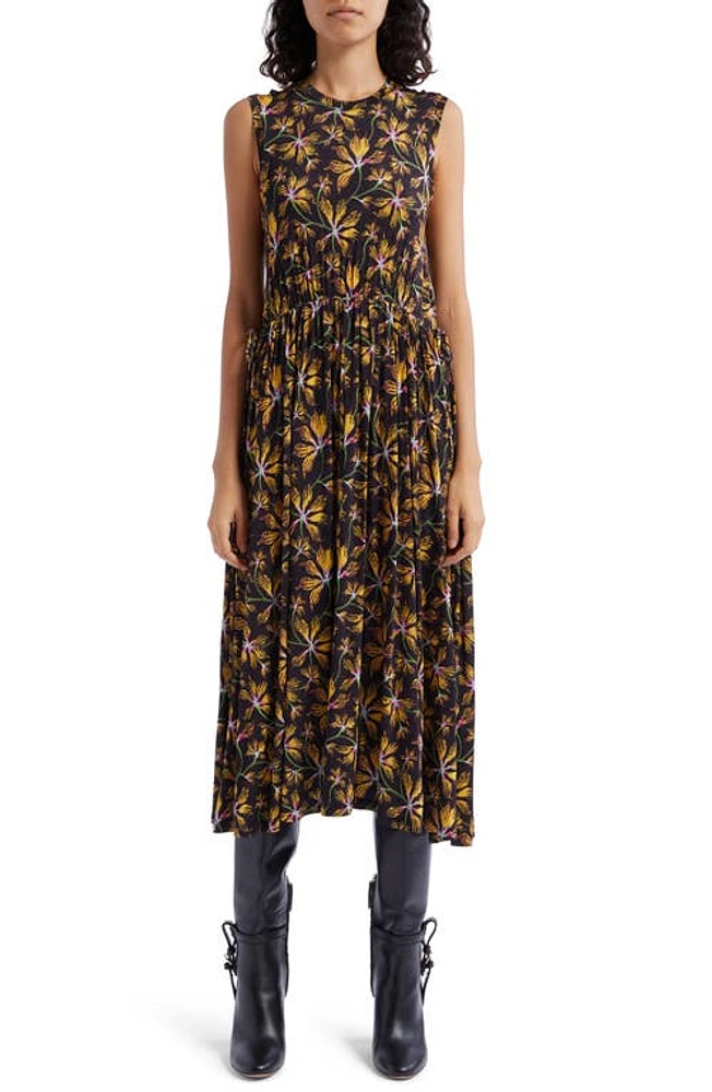 Ulla Johnson Clea Floral Print Sleeveless Midi Dress in Maple at Nordstrom, Size Petite