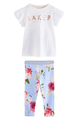 Baker by Ted Logo T-Shirt & Floral Leggings Set Blue at Nordstrom,