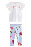 Baker by Ted Logo T-Shirt & Floral Leggings Set Blue at Nordstrom,