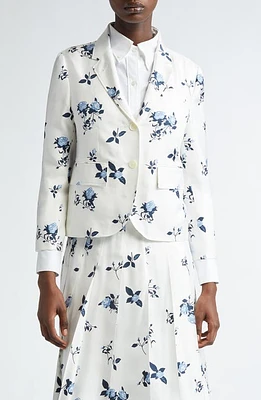 Thom Browne Rose Print Fit 3 Silk Twill Blazer White at Nordstrom, Us