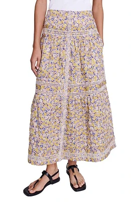 maje Floral Cotton Maxi Skirt Print Embroided Flowers Beige at Nordstrom,