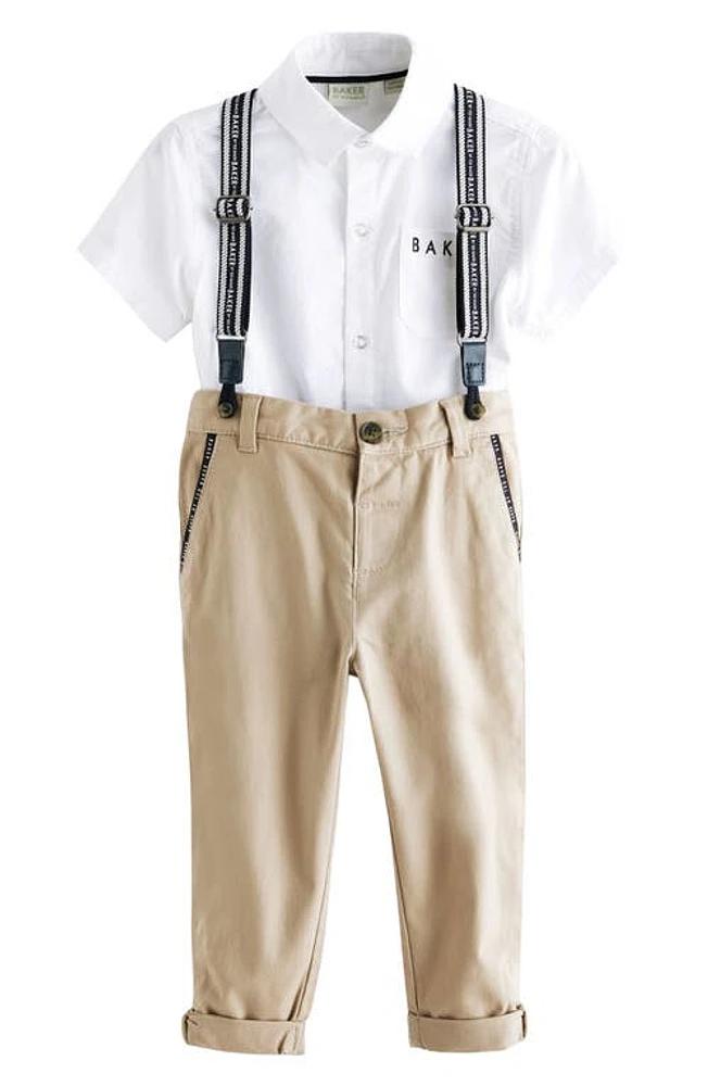 Baker by Ted Kids' Short Sleeve Button-Up Shirt, Trousers & Suspenders Set Natural at Nordstrom, Y