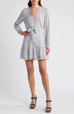 PAIGE Marlyn Paisley Long Sleeve Ruffle Hem Minidress French Blue White Multi at Nordstrom,