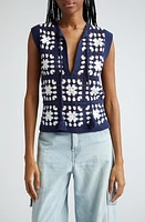 FRAME Tassel Crochet Sleeveless Sweater Navy Multi at Nordstrom,