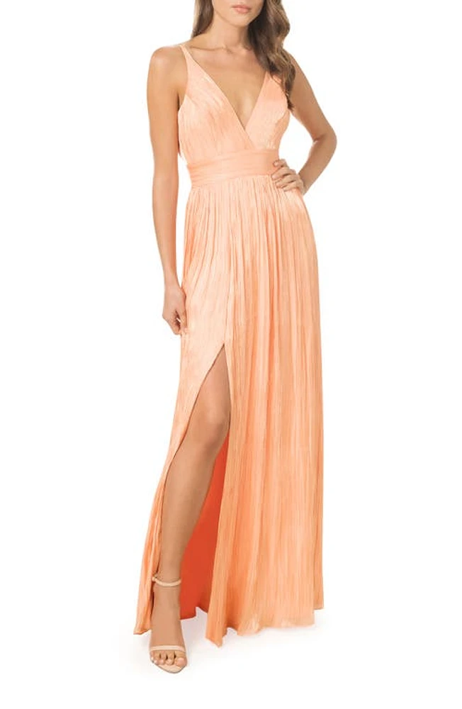 Dress the Population Danae Crinkle A-Line Gown Peach at Nordstrom,