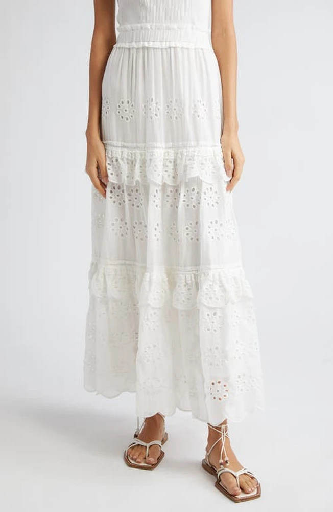 FARM Rio Eyelet Tiered Cotton Maxi Skirt Off-White at Nordstrom,