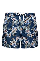 Eton Floral Print Swim Trunks Blue at Nordstrom,