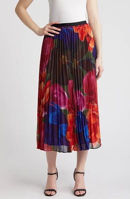 Ted Baker London Evola Print Pleated Midi Skirt Black Multicolor at Nordstrom,