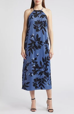 Anne Klein Floral Print Slipdress Blu Jay/Anne Black Multi at Nordstrom,