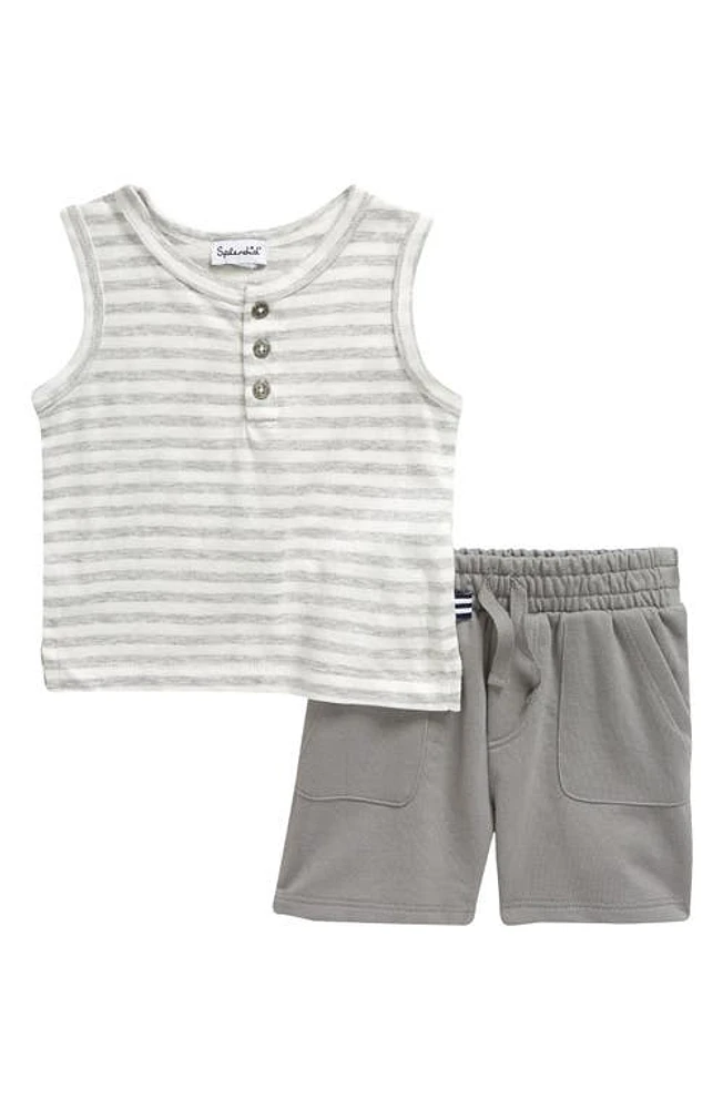 Splendid Retro Stripe Tank & Shorts Set Heather Grey at Nordstrom,