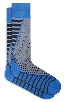 Bugatchi Polka Dot Stripe Mercerized Cotton Blend Dress Socks in Navy at Nordstrom