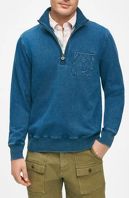 Brooks Brothers Cotton Half Zip Pullover Indigo Light at Nordstrom,