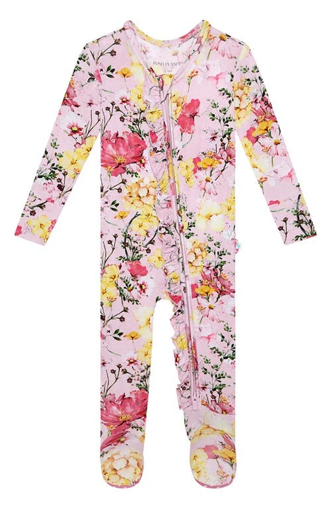 Posh Peanut Gaia Ruffled Fitted Footie Pajamas Bright Pink at Nordstrom,