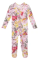 Posh Peanut Gaia Ruffled Fitted Footie Pajamas Bright Pink at Nordstrom,