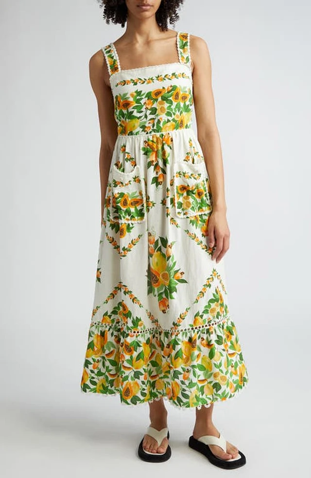 Nordstrom FARM Rio Papaya Salad Scarf Print Linen Blend Maxi Sundress  Off-White at Nordstrom, | The Summit