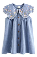 NEXT Kids' Embroidered Collar Cotton Dress Blue at Nordstrom,