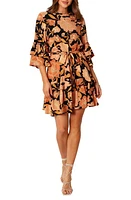 Petal & Pup Peta Floral Tiered Minidress in Black Tan Floral at Nordstrom, Size X-Small