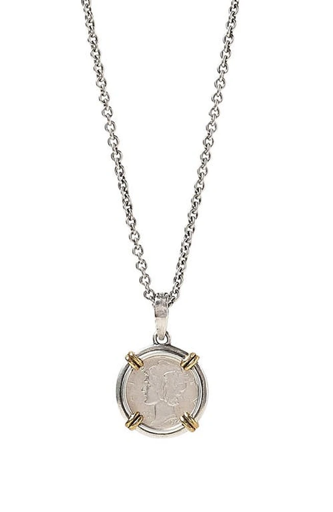 John Varvatos Mercury Coin Necklace in Brass Silver at Nordstrom, Size 24