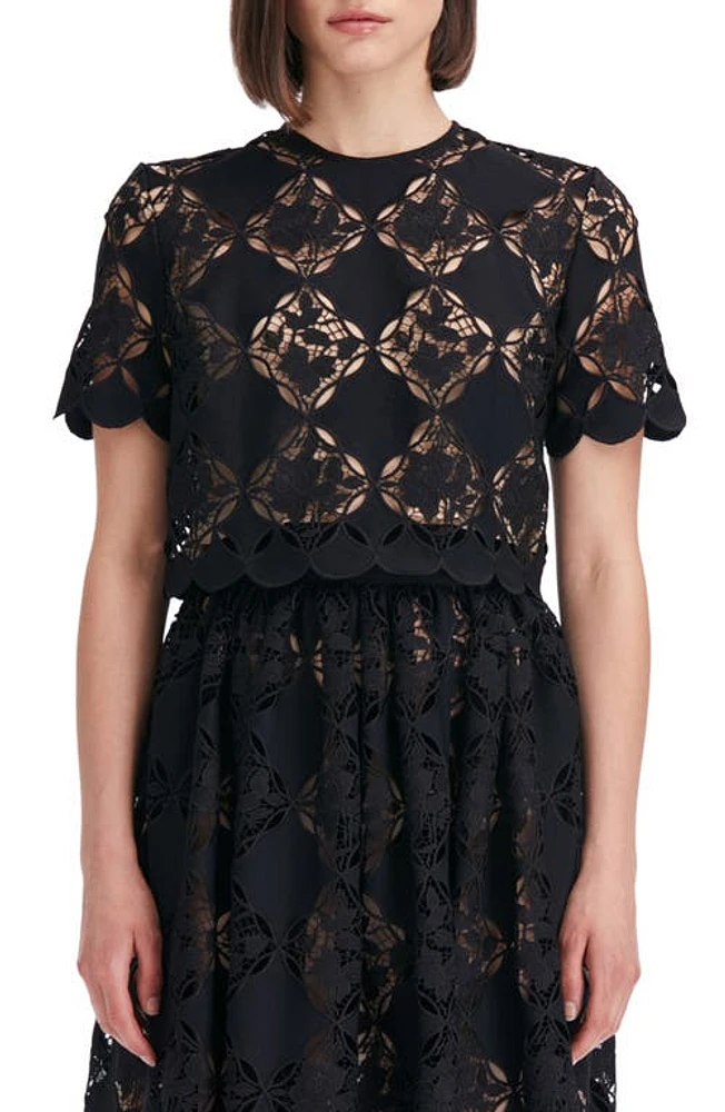 Oscar de la Renta Floral Guipure Top Black at Nordstrom,