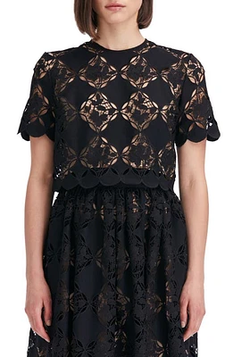 Oscar de la Renta Floral Guipure Top Black at Nordstrom,