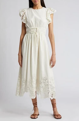 Cleobella Allegra Drawstring Waist Organic Cotton Blend Midi Dress Ivory at Nordstrom,