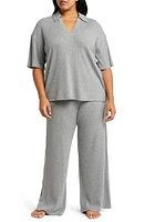 Open Edit Ribbed Pajamas in Grey Pewter at Nordstrom, Size 1X