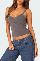 EDIKTED Amilia Lace Trim Tank Dark-Gray at Nordstrom,