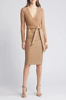 bebe Mixed Media Long Sleeve Lace & Faux Leather Dress at Nordstrom,