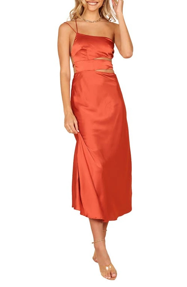 Petal & Pup Forelle One-Shoulder Satin Dress Rust at Nordstrom,