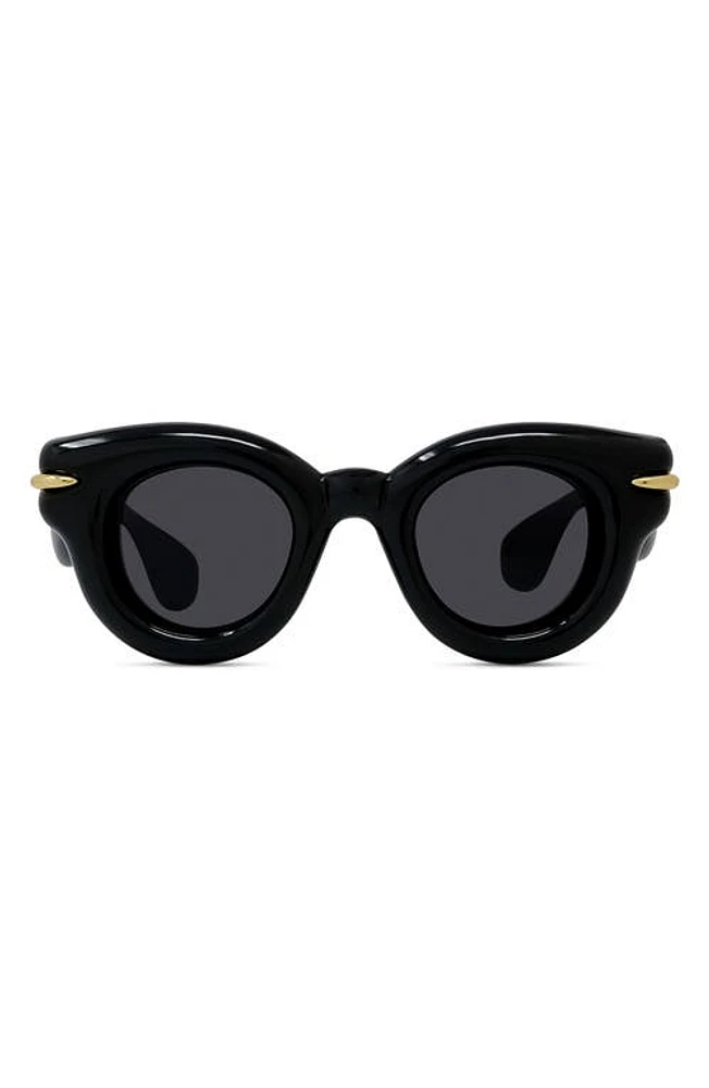 Loewe Inflated Pantos 46mm Round Sunglasses in Shiny Black /Smoke at Nordstrom