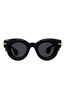 Loewe Inflated Pantos 46mm Round Sunglasses in Shiny Black /Smoke at Nordstrom