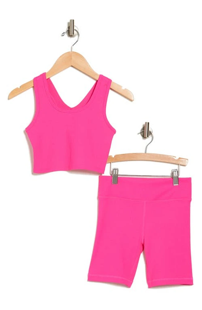 zella Rib Crop Top & Bike Shorts Set Pink at