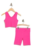 zella Rib Crop Top & Bike Shorts Set Pink at