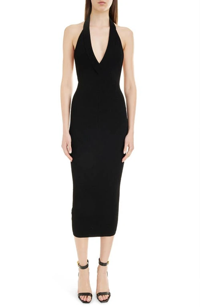 Balmain Diamond Rib Halter Midi Sweater Dress 0Pa Black at Nordstrom, Us