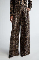 Max Mara Ghinea Leopard Print Silk Wide Leg Pants Camel at Nordstrom,