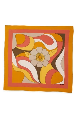 Saint Laurent Floral Print Silk Scarf in Tangerine/Multicolor at Nordstrom