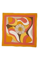 Saint Laurent Floral Print Silk Scarf in Tangerine/Multicolor at Nordstrom