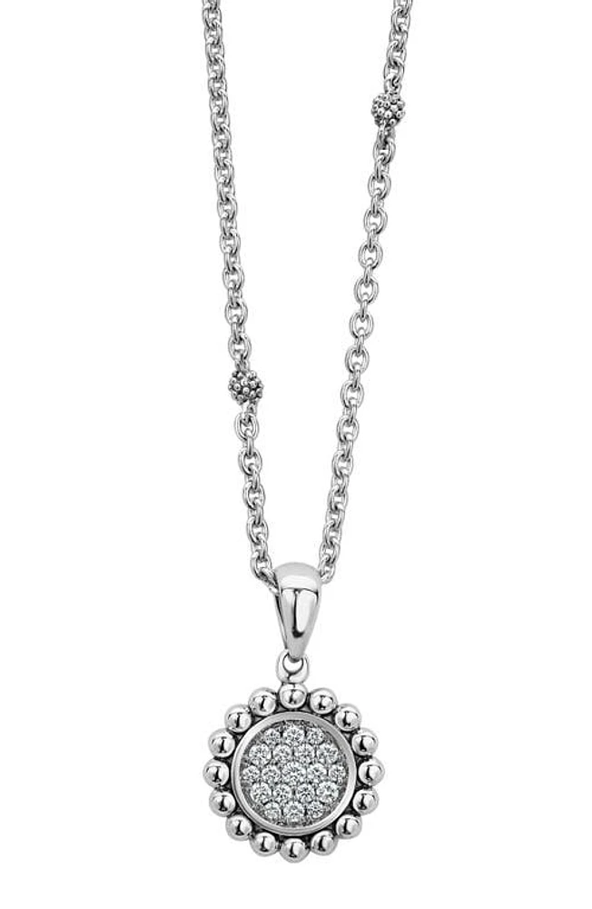 LAGOS Caviar Spark Diamond Pavé Circle Pendant Necklace in Silver at Nordstrom, Size 18 In