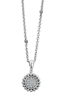 LAGOS Caviar Spark Diamond Pavé Circle Pendant Necklace in Silver at Nordstrom, Size 18 In