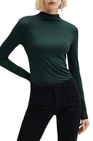 MANGO Crystal Embellished Mock Neck Top Dark Green at Nordstrom,