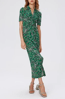 Diane von Furstenberg Zoey Short Sleeve Ruched Shirtdress Water Tiger Green at Nordstrom,