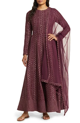 Sani Samud Embroidered Long Sleeve Anarkali with Dupatta Tawny Port at Nordstrom,