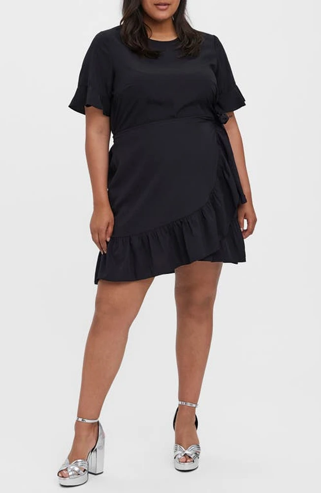 VERO MODA CURVE Henna Ruffle Recycled Polyester Dress in Black at Nordstrom, Size 18W