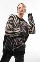 Topshop Fuzzy Zebra Print Sweater in Stone at Nordstrom, Size X-Small