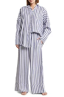 Papinelle Amelie Stripe Wide Leg Pajamas White /Navy at Nordstrom,