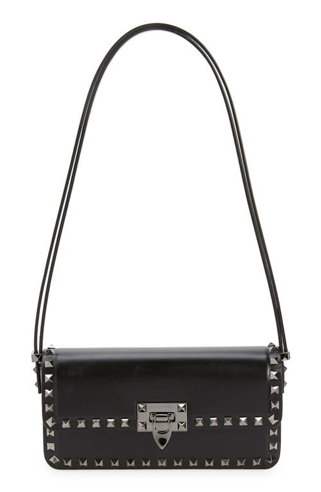 Valentino Garavani Rockstud Leather East/West Shoulder Bag in Nero at Nordstrom