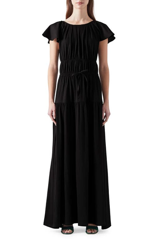 LK Bennett Carla Ruffle Sleeve Tiered Maxi Dress Black at Nordstrom, Us